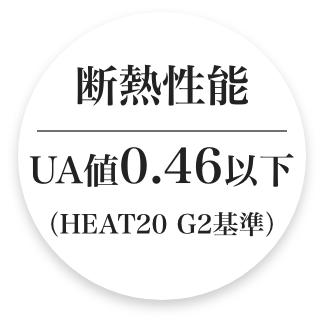 断熱性能 UA値0.46以下（HEAT20 G2基準）